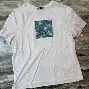 Express Men’s White Tee with Blue Floral Patch